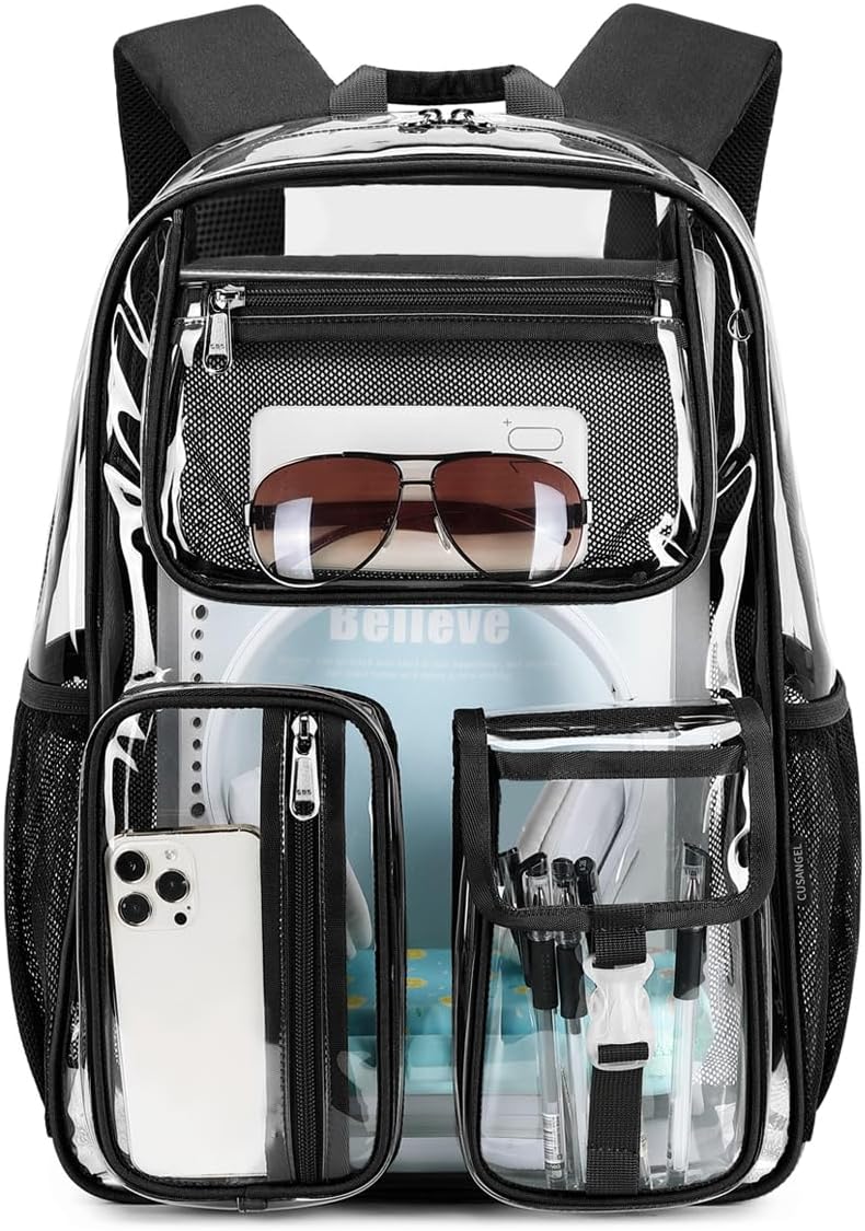 Cusangel Clear X-Large Backpack Heavy Duty Clear BookBag,17.5inch TPU Large Capacity See Through Backpack for Sport Events,Travel,Plastic backpacks for 15age+ - Image 1